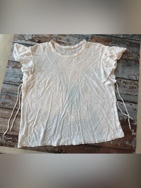 A.L.C. White 💯 Linen Short-Sleeve Ruffle Semi Sheer Tee Oversized Small